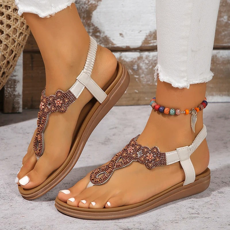Lucyever-Sandales plates style bohème pour femme